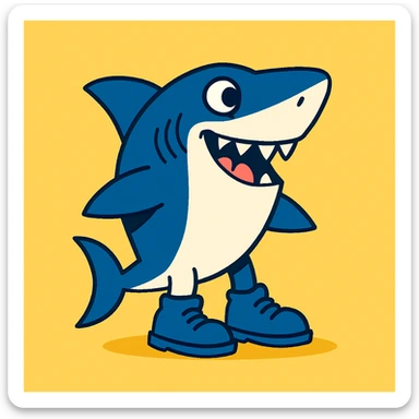 funny illustration of a shark wearing blue shoes, simple background sticker