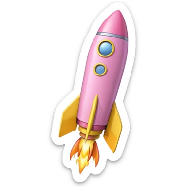 A single rocket, colored in pastel pink and yellow, glossy and smooth, cartoonish, vibrant colors, high detail, simple and cute design, isolated on white background, centered composition sticker
