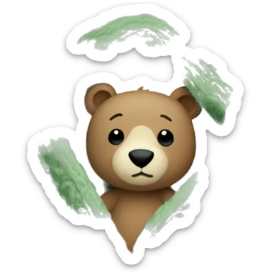 Cute Bear in cozy knitted Sage green blanket sticker