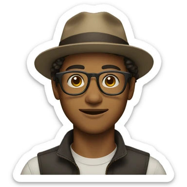 A slightly brown young man wearing glasses and a hat sticker