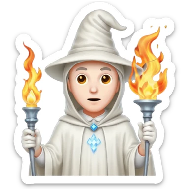 A man in a ghost costume with a pointy hat and torch sticker