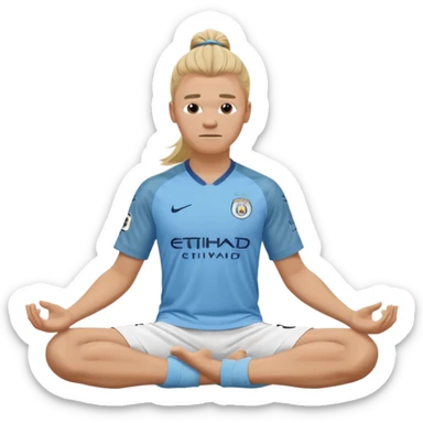 Erling Haaland pony tail hair doing the lotus position Manchester city  sticker