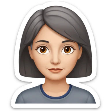 vit medelålders kvinna med grå slingor i mörkbrunt hår bruna ögon sticker