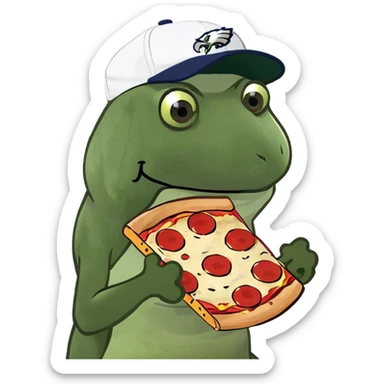 Eagles football fan holding a slice of pizza sticker