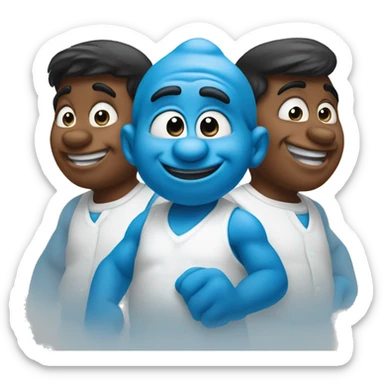 three small blue smurfs  sticker