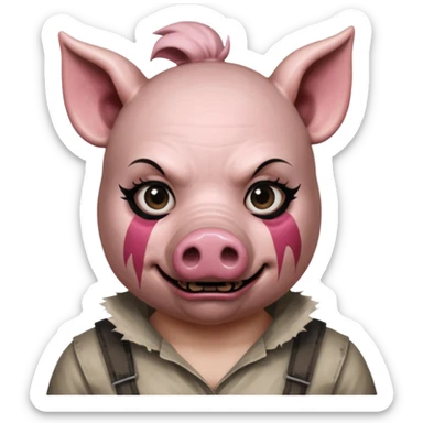Amanda Young as the Pig from Dead by Daylight, wearing the pig mask, menacing pose, horror game vibe sticker