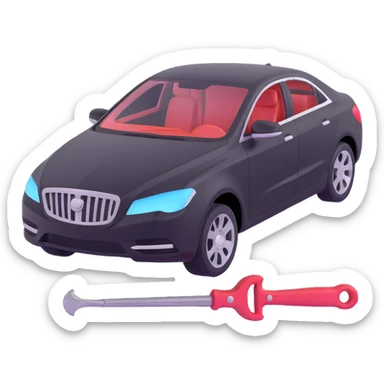 luxury car with dent repair tools like a lever and small hammer, elegant and modern sticker