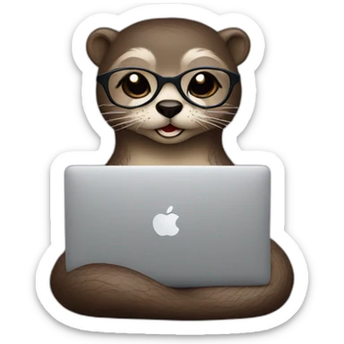 female otter with glasses use a macbook while seated against a pillow sticker