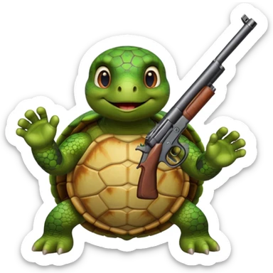 turtle smirking holding a gun to its head sticker