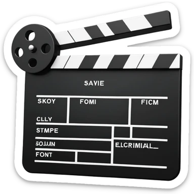 simplified film clapperboard, basic geometric shapes only, essential features sticker