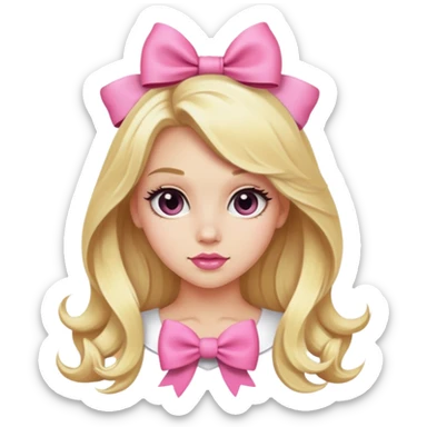 Bombshell blonde girl with long hair and pink bow sticker