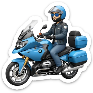 blue BMW RT1200 touring motorcycle with rider sticker