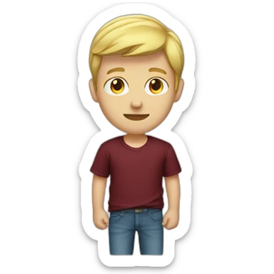 blond teenage boy with maroon shirt sticker