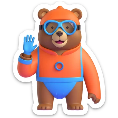 cartoon brown bear in snorkeling gear, mask and snorkel sticker