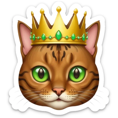 dark brown bengal cat with crown with green eyes sticker