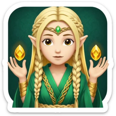 mystic elf, long golden braid, glowing runes on robe sticker