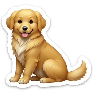 cinematic-[golden retreiver]-realistic-full-body-sitting-emoji,-tail-resting-loosely-beside-its-paws,-head-tilted-dramatically,-scruffy-[golden]-fur,-simplified-yet-realistic-focused-features,-highly-detailed,-glowing-with-an-almost-sarcastic-glow sticker