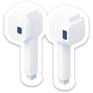 white EarPods headphones with a matte finish, with a subtle glow effect sticker