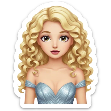 blonde makeup artist, sparkly gown, long curly hair sticker