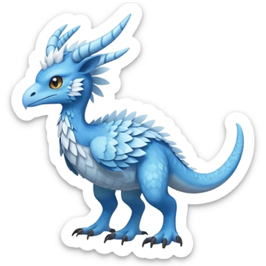Raptorik scaley feathery horned Amaura-Aurorus-Pokémon-Fakémon-hybrid-fusion-creature, full body sticker