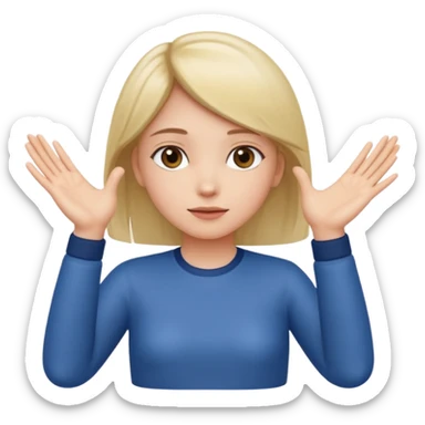 Girl with two hands in front out palms facing upwards and hands in front of her LOWER and her left hand slightly lower than her right hand sticker