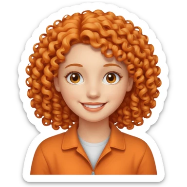 ahora hazme una mujer blanca joven con el pelo rizado y con color naranja claro  sticker