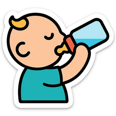 baby drinking from a bottle icon with color and black outlines sticker