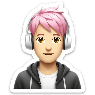 Anime boy with pink hair and white headphones  sticker