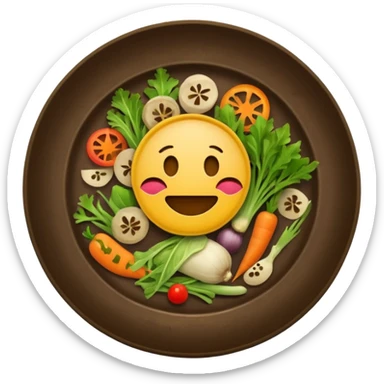 dirty plate after eating, food scraps and vegetable leftovers, no face, emoji style sticker