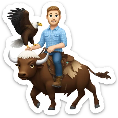 Josh Allen riding a búfalo with an eagle on his arm  sticker