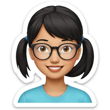 filipino woman black hair in pony tail with straight bangs and big glasses sticker