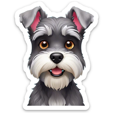 Cinematic Comical Miniature Schnauzer Portrait Emoji, Head tilted dramatically with a comically shocked expression and large, animated eyes, featuring a sharply defined salt-and-pepper fur with exaggerated, humorous eyebrows, simplified yet hilariously detailed, glowing with a bold, playful radiance, high shine, exuding a spirited and cheeky charm, styled with a soft glowing outline, capturing the essence of a Miniature Schnauzer that appears ready to dash into a burst of comic energy! sticker