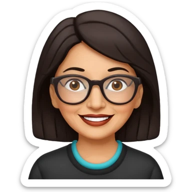 Happy Older Hispanic woman with dark hair wearing glasses 
 sticker