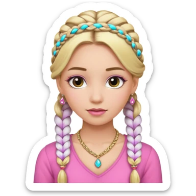 fancy blonde hair girl with braids pink outfit makeup and jewellery sticker