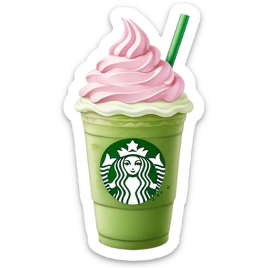 Chubby Starbucks green matcha Frappuccino with pink whip cream sticker