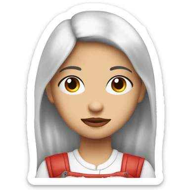 Niña de pelo largo cafe ojos cafe camisa blanca,  que tenga una balaca roja con un moño de piel blanca con pecas en la nariz  sticker