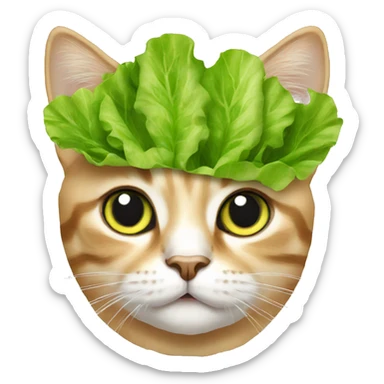 cat with lettuce leaf on its head sticker