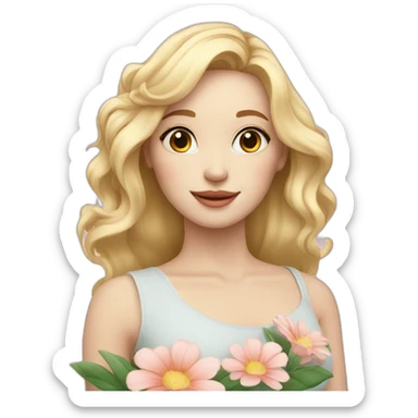 young pretty blond woman with pale skin and flowers  sticker
