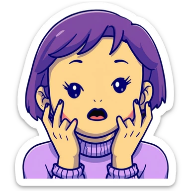 cartoon style girl showing emotional distress, hands at her throat, exaggerated facial features sticker