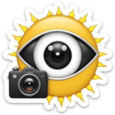 Minimalist emoji-style sticker of a wide open eye with a camera flash bursting into it. High contrast black and white with sharp lines. No gradients.
 sticker
