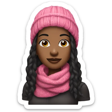 pretty black woman beanie long black hair with winter pink neck scarf  sticker