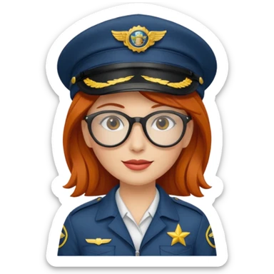pilote d'avion femme rousse avec lunette de soleil et chapeau de pilote sticker