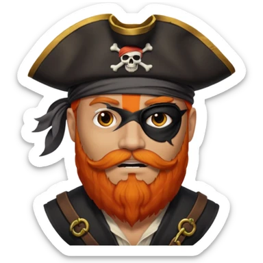 Pirata con un parche grande y negro que le cubra un ojo y con barba anaranjado sticker