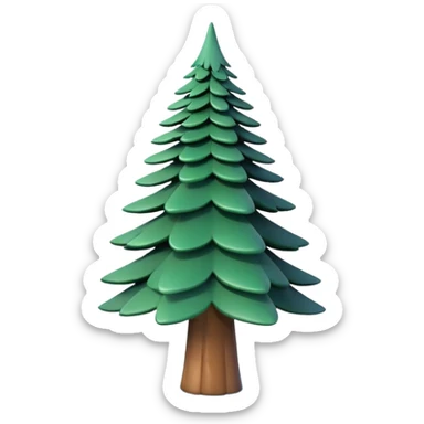 A 3D cartoon pine tree with layered green needles and tall conical shape, clear blue sky, Memoji-style rendering. sticker