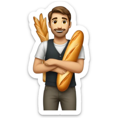 A youg french man holding a baguette under his shouler sticker