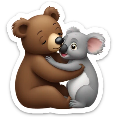 Brown bear kisses small koala sticker