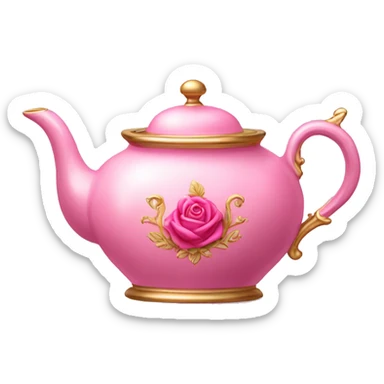 elegant pink teapot, gold trim, rose emblem sticker