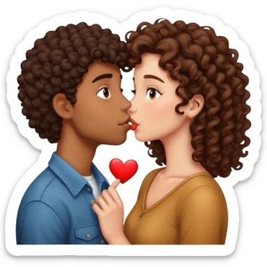 Brown boy kissing curly brunette girl sticker