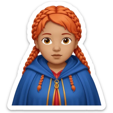 red orange braids hair girl, tan skin, fat, wear blue cloak sticker
