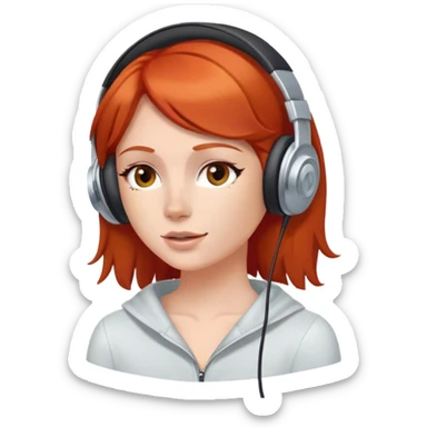 Red head listening to music on headphones  sticker